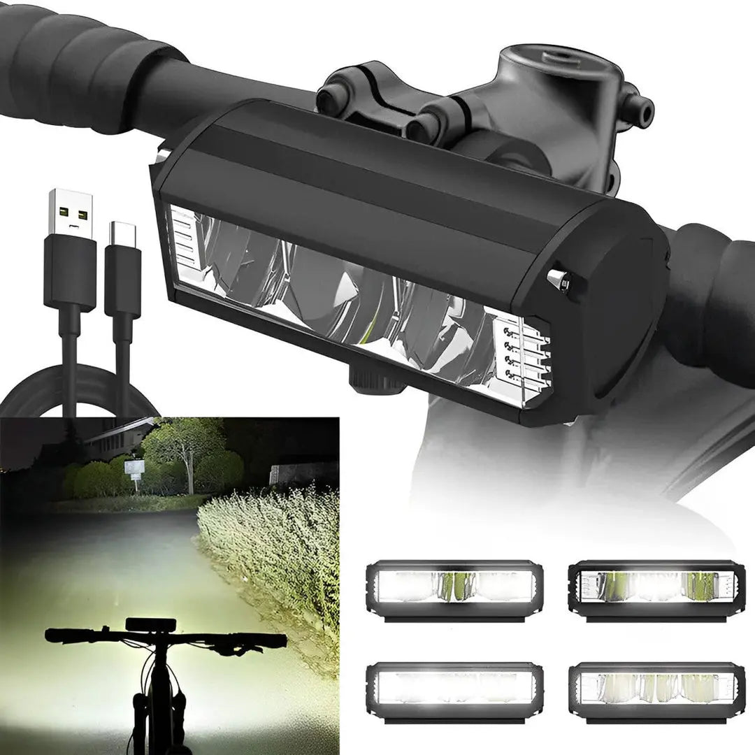 LED Bike Light with USB-C Rechargeable and Quick-Attach Handlebar Mount, Water-Resistant All Vera Mart