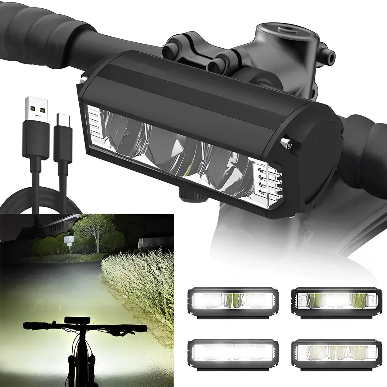 LED Bike Light with USB-C Rechargeable and Quick-Attach Handlebar Mount, Water-Resistant All Vera Mart