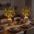 Light Up Faux Olive Branch with Soft Golden Glow Battery Powered for Vases and Shelves