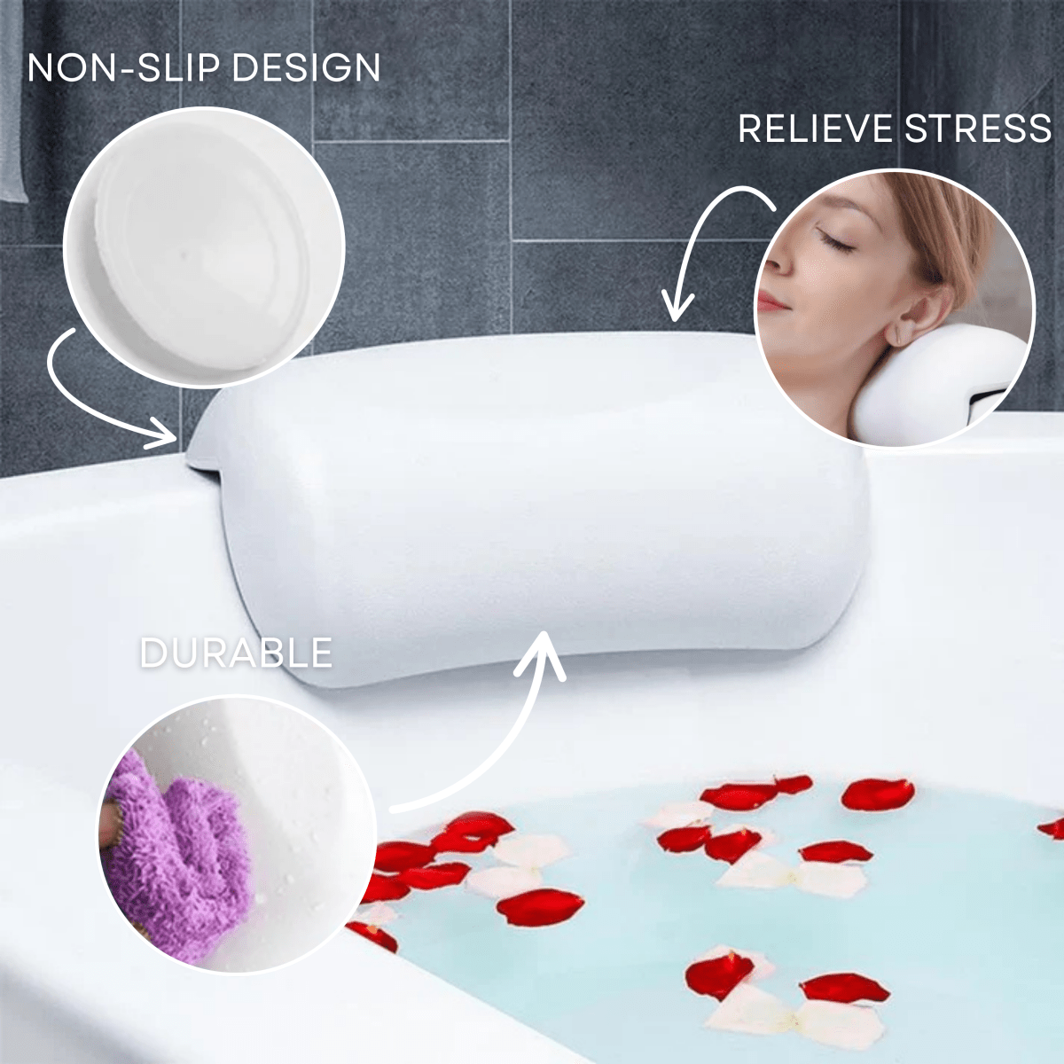 Bath Pillow with Suction Cup Attachment and Ergonomic Neck Support All Vera Mart