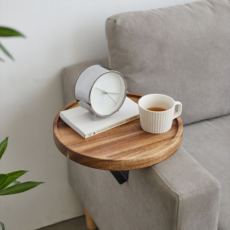 Wooden Sofa Armrest Tray with Secure Clip and Walnut Finish, 11.8 inch Surface All Vera Mart