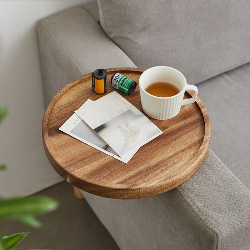 Wooden Sofa Armrest Tray with Secure Clip and Walnut Finish, 11.8 inch Surface All Vera Mart