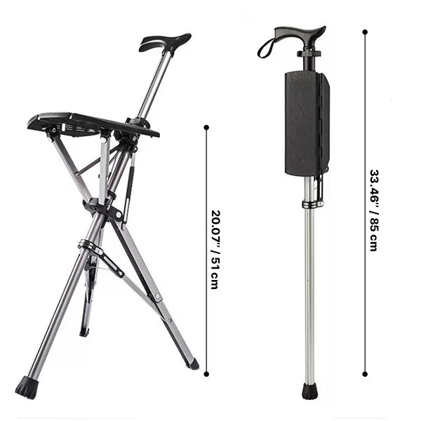Folding Seat Cane with Tripod Base and Ergonomic Handle All Vera Mart