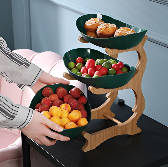 Tiered Serving Tray with Wooden Stand and Plastic Trays All Vera Mart