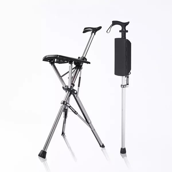 Folding Seat Cane with Tripod Base and Ergonomic Handle All Vera Mart