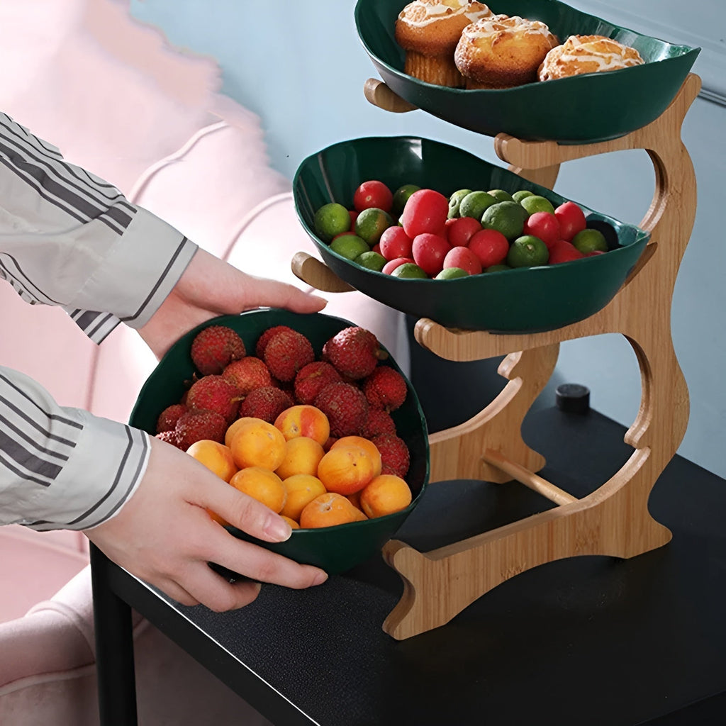 Tiered Serving Tray with Wooden Stand and Plastic Trays All Vera Mart