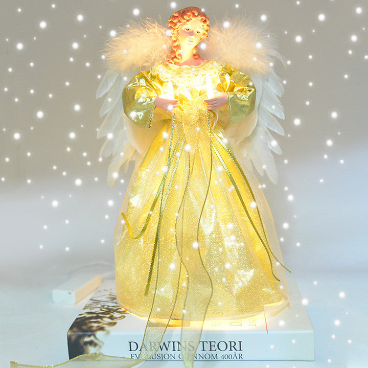 Tree Topper Angel with Moving Wings and Fiber Optic Lights, Illuminated Star All Vera Mart