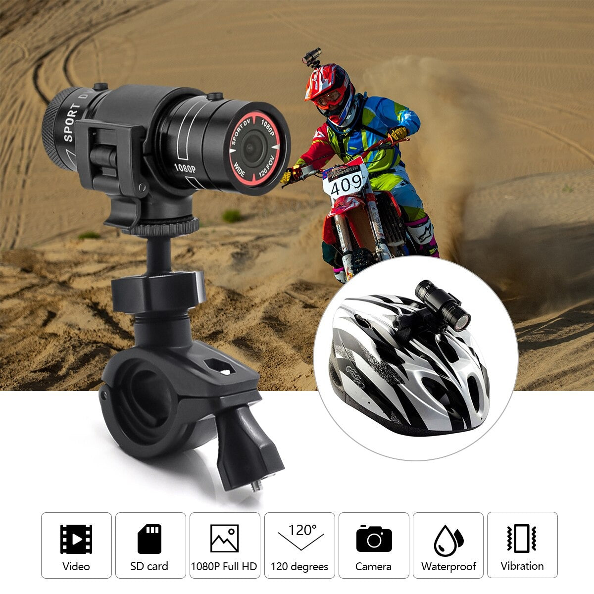 Full HD Helmet Camera with 120 Degree Wide Angle and 2 Hour Battery All Vera Mart