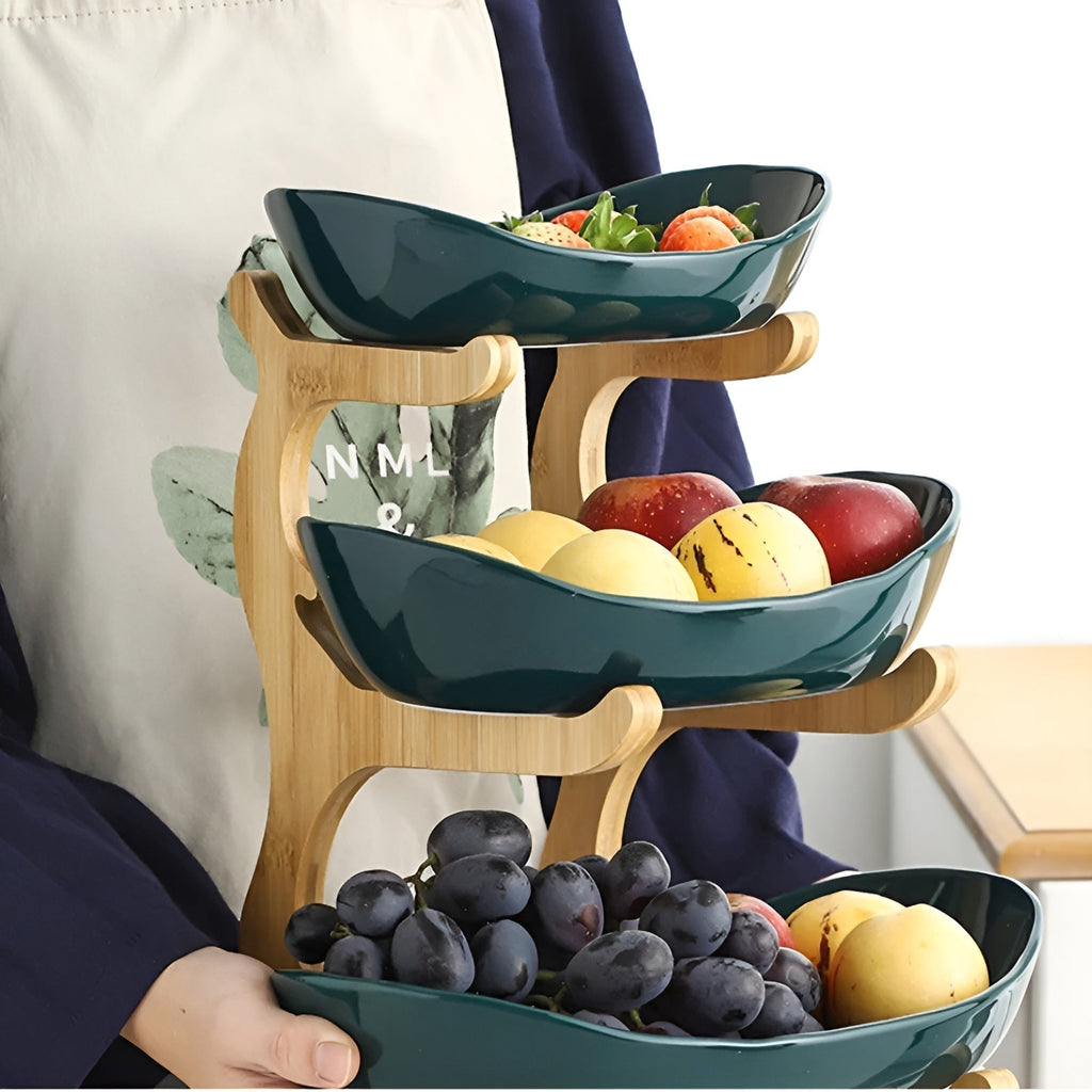 Tiered Serving Tray with Wooden Stand and Plastic Trays All Vera Mart