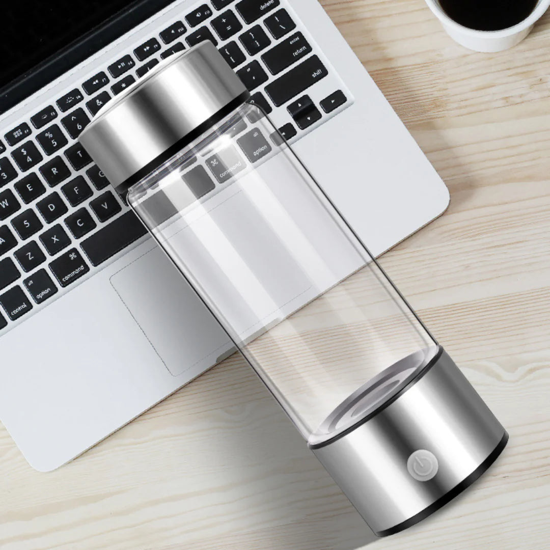 Hydrogen Water Bottle with Borosilicate Glass and Rechargeable Generator Base All Vera Mart