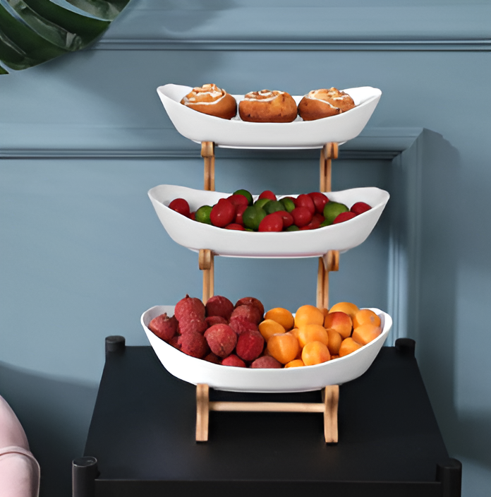 Tiered Serving Tray with Wooden Stand and Plastic Trays All Vera Mart