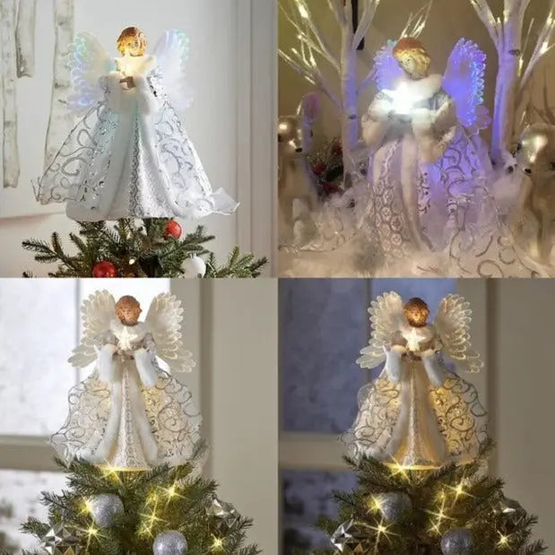 Angel Tree Topper with Moving Wings and Warm White Fiber Lighting, 30cm Tall All Vera Mart