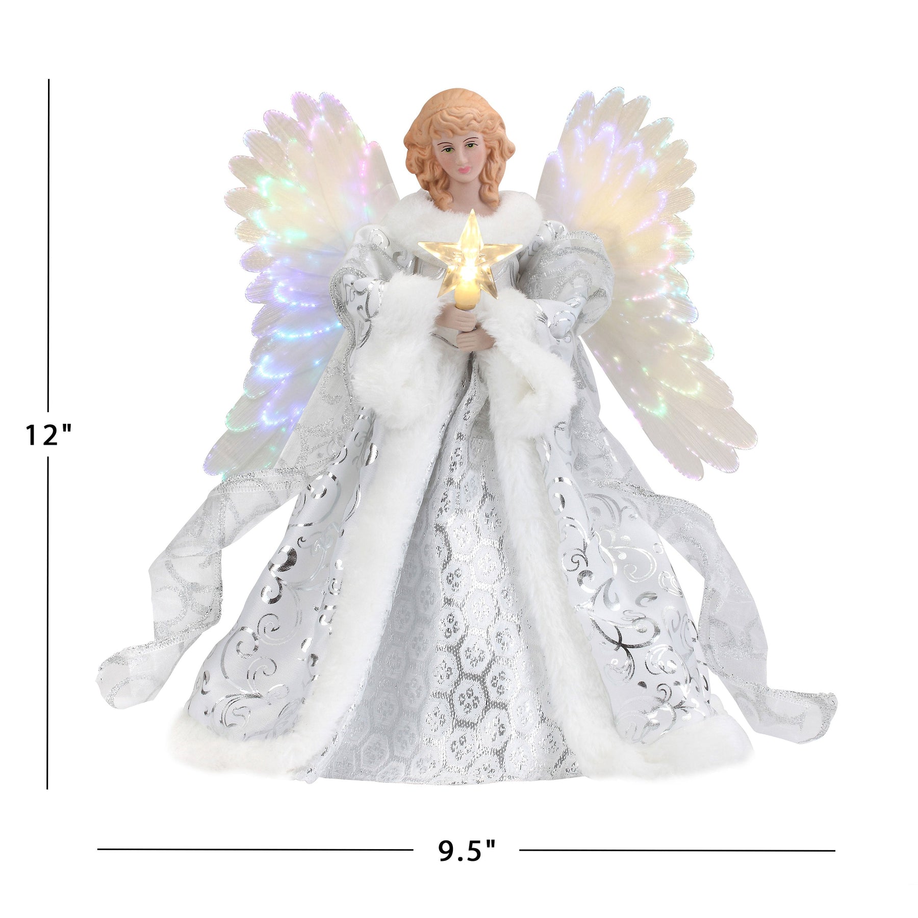Tree Topper Angel with Moving Wings and Fiber Optic Lights, Illuminated Star All Vera Mart