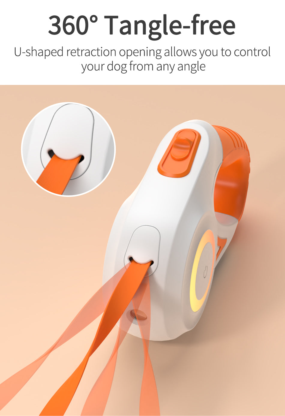 LED Retractable Leash with Front Spotlight and Colored Safety Ring, 5 Meters All Vera Mart