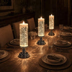 Flameless Glitter Glow Candle with Swirling Shimmer and Golden LED Light in White Gold Or Red