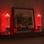 Flameless Glitter Glow Candle with Swirling Shimmer and Golden LED Light in White Gold Or Red