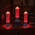 Flameless Glitter Glow Candle with Swirling Shimmer and Golden LED Light in White Gold Or Red