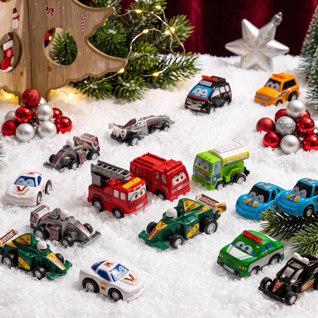 Pull Back Vehicle Advent Calendar with 24 Toy Cars for Daily Racing Fun