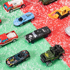 Toy Vehicle Advent Calendar with 24 Mini Cars and Trucks in 1 to 64 Scale for Car Fans