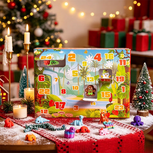 Advent Calendar Box with 24 Hard 3D Printed Toys Shaped Like Animals and Festive Items