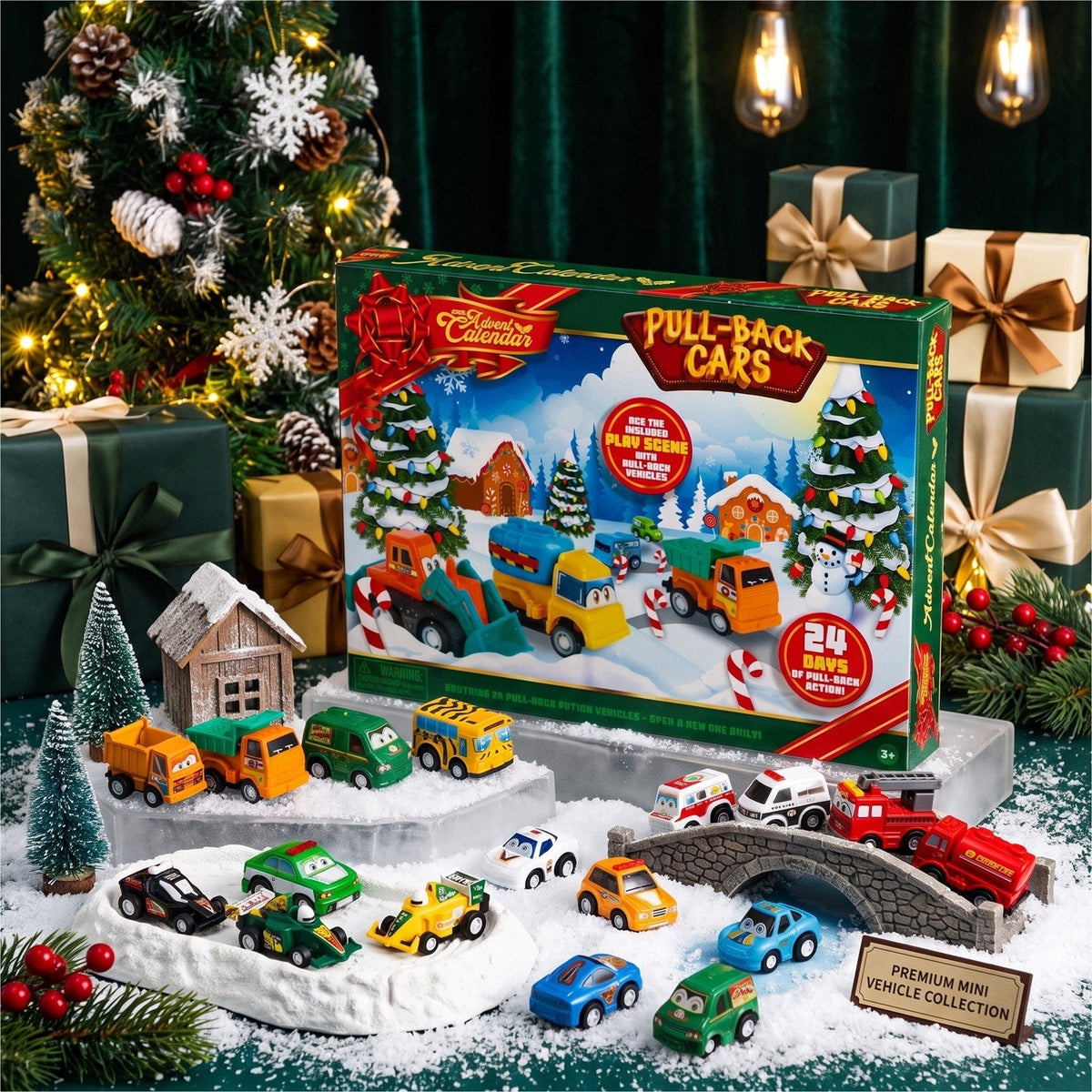 Pull Back Vehicle Advent Calendar with 24 Toy Cars for Daily Racing Fun