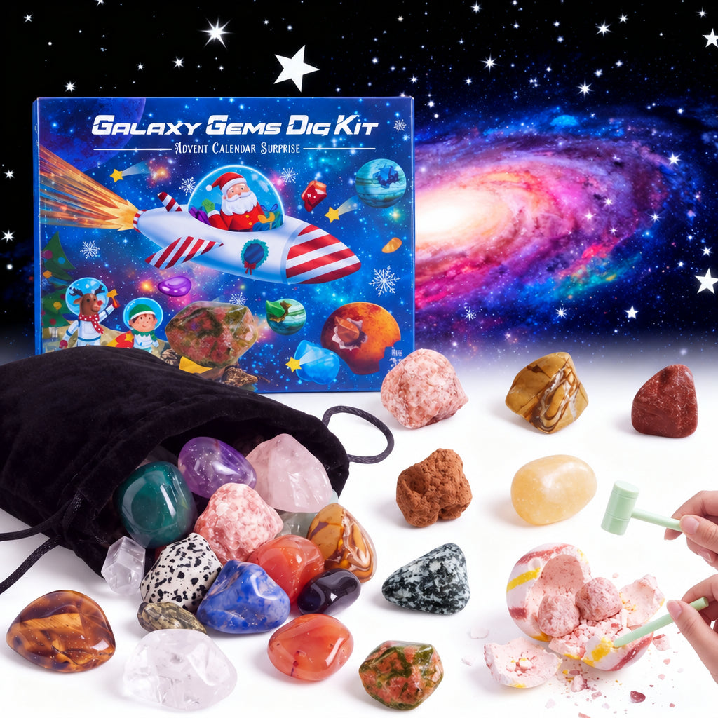 Gemstone Digging Advent Calendar with 21 Crystal Geodes and Mining Tools for Kids