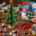 Wooden Desktop Christmas Tree Calendar with 24 Small Ornaments to Unwrap and Hang Each Day