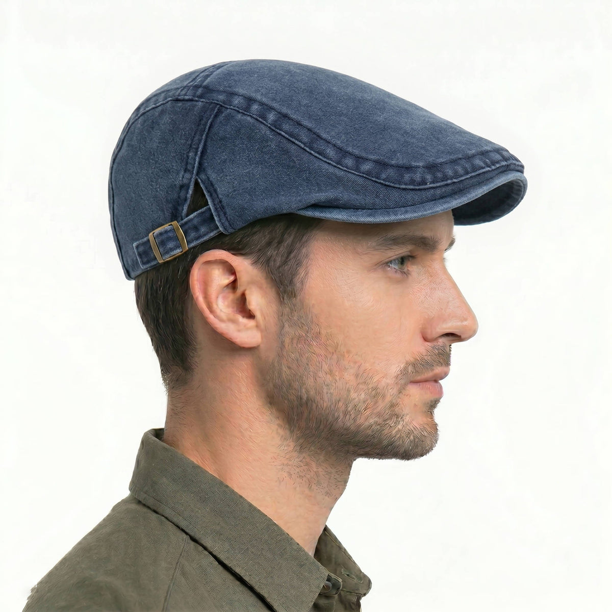 Denim Flat Cap with Eight Panel Construction and Adjustable Interior Band All Vera Mart