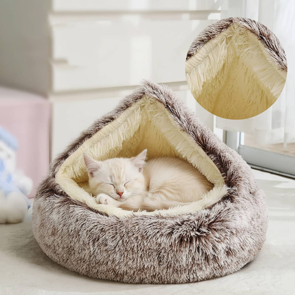 Round Donut Pet Bed with Raised Bolster Edges and Machine Washable Plush Velvet Cover All Vera Mart