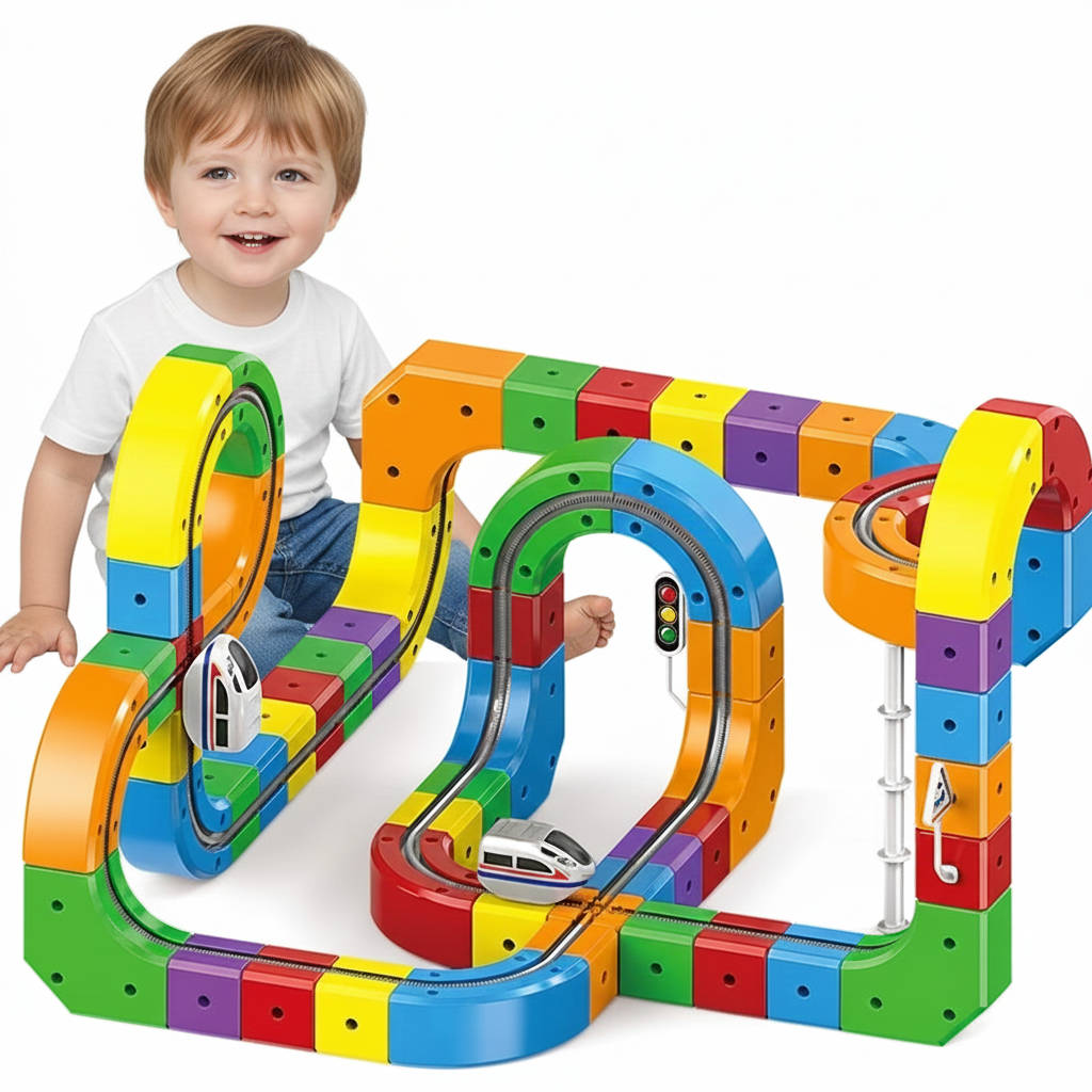 Magnetic Train Set with Flexible Track Sections and Rechargeable Motor All Vera Mart