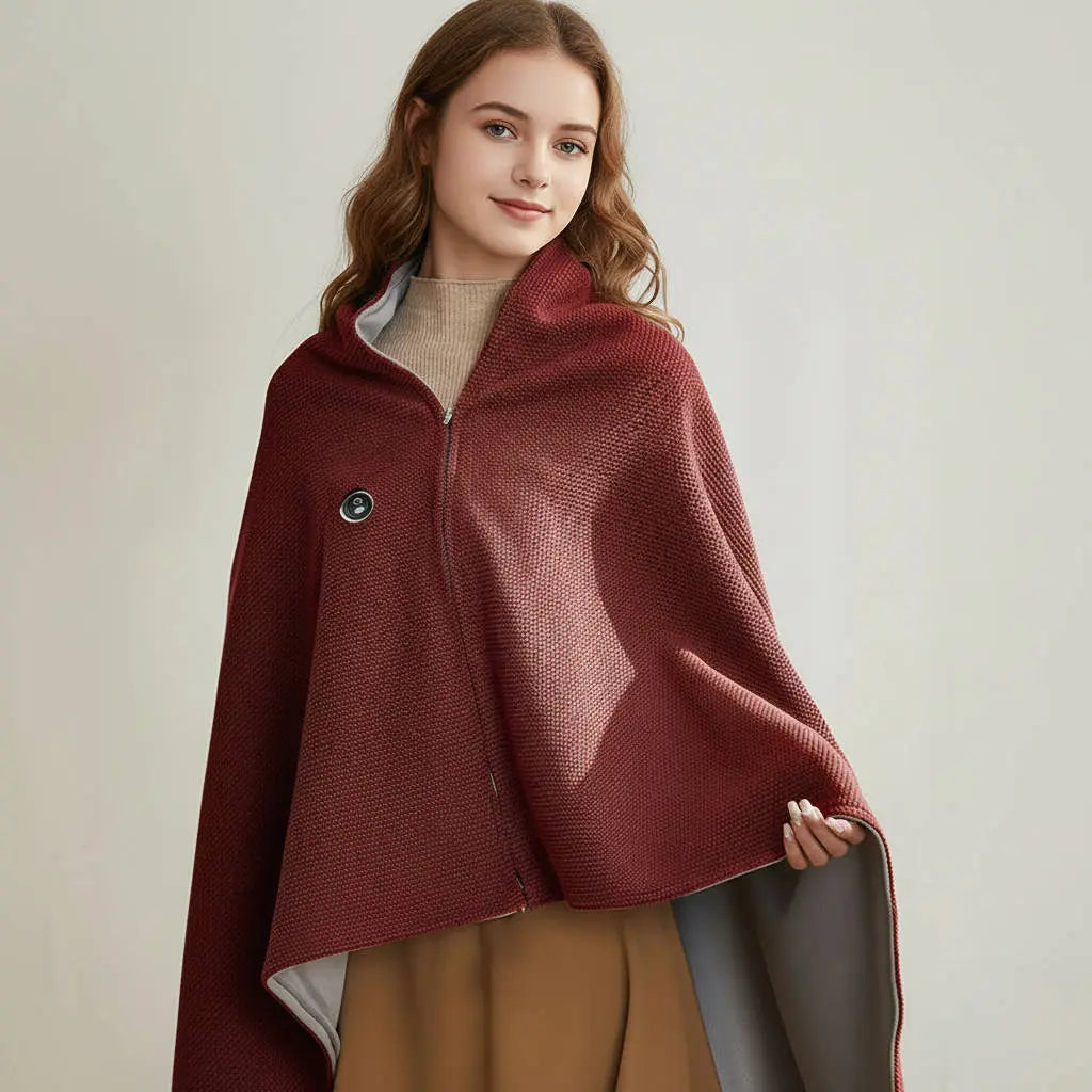 Heated Shawl with 8-Zone Carbon Fiber Heating and Secure Zipper Fit, USB-C Powered All Vera Mart