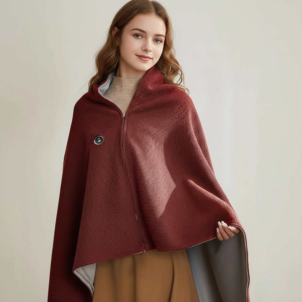 USB Heated Shawl Blanket with Three Heat Levels and Eight Heating Zones