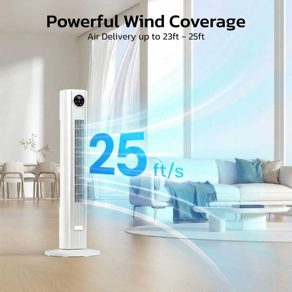 Oscillating Tower Fan with 90-Degree Swing and Remote Control, 4 Operating Modes All Vera Mart
