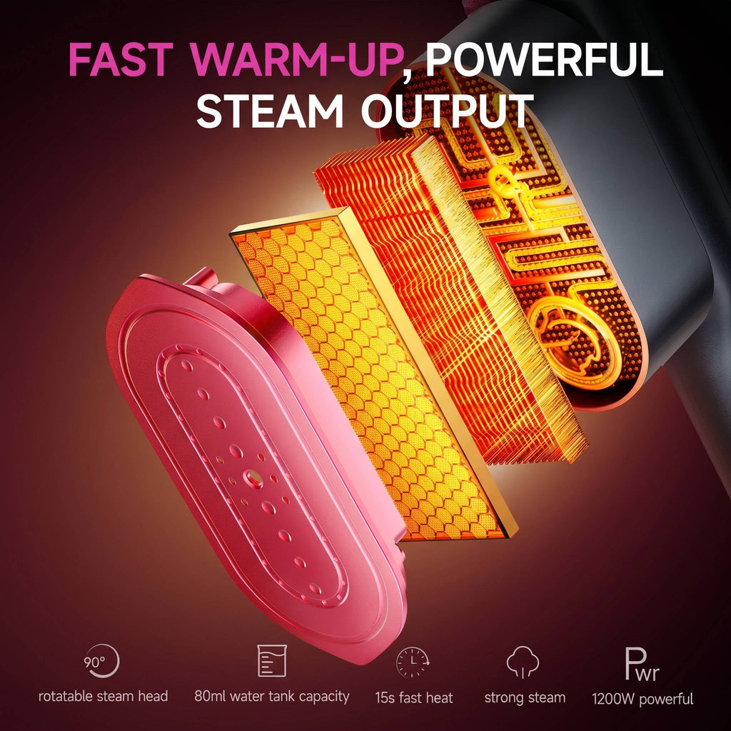 Handheld Garment Steamer with 90 Degree Rotating Head and Seven Fabric Settings All Vera Mart