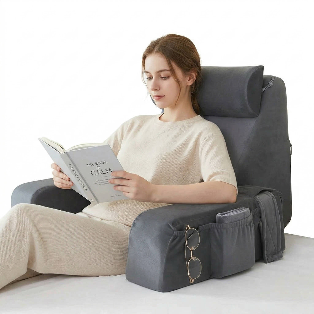 Reading Pillow with Detachable Arms and Adjustable Neck Support, Dual Pockets All Vera Mart