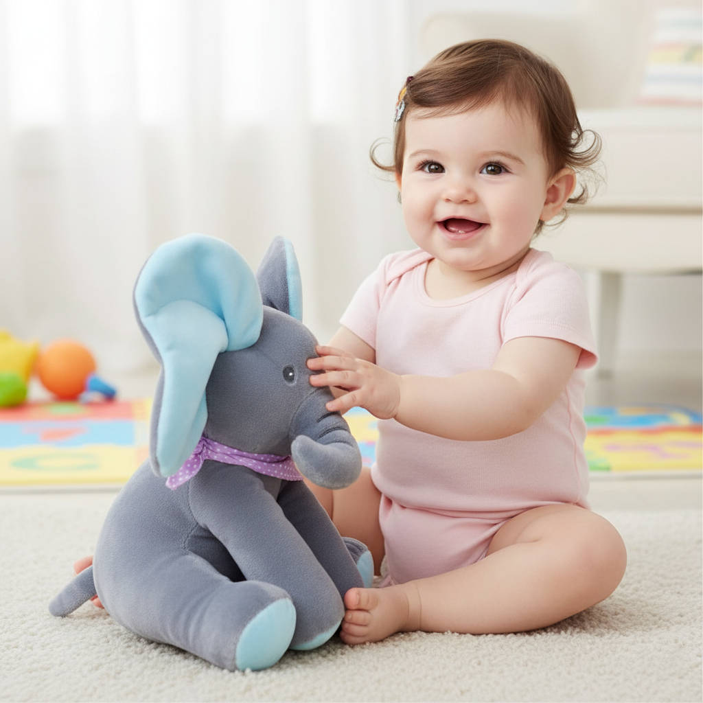 Interactive Plush Elephant with Peekaboo and Musical Modes, Foot-Activated Controls All Vera Mart