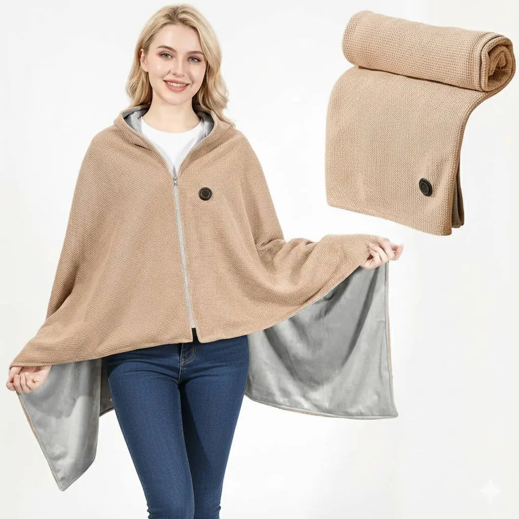Heated Shawl with 8-Zone Carbon Fiber Heating and Secure Zipper Fit, USB-C Powered All Vera Mart