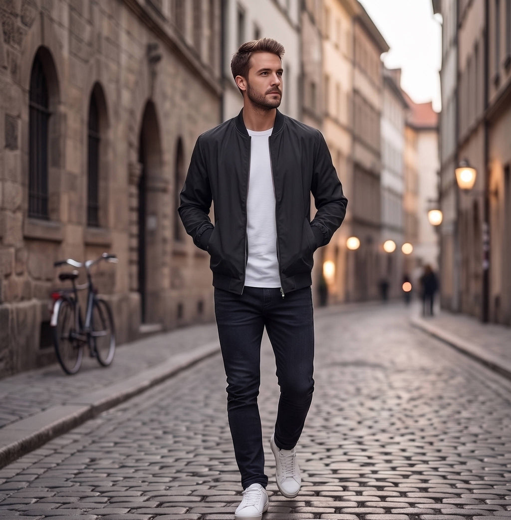 Bomber Jacket with Metal Zipper and Rib Knit Trim, Matte Wind-Blocking Finish All Vera Mart