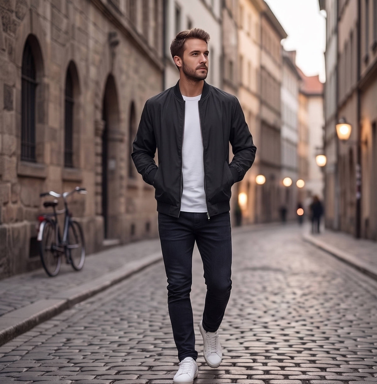 Bomber Jacket with Metal Zipper and Rib Knit Trim, Matte Wind-Blocking Finish All Vera Mart
