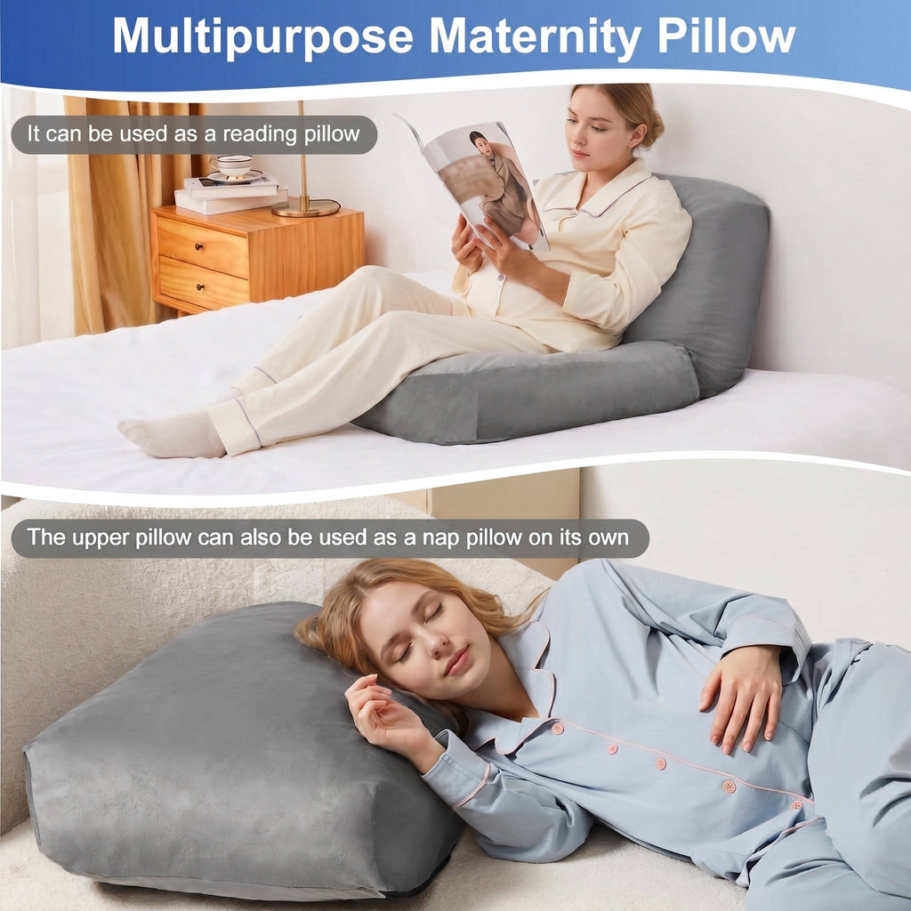 Full Body Maternity Pillow with Circular Belly Cutout and Crushed Sponge Filling, Removable Velvet Cover All Vera Mart