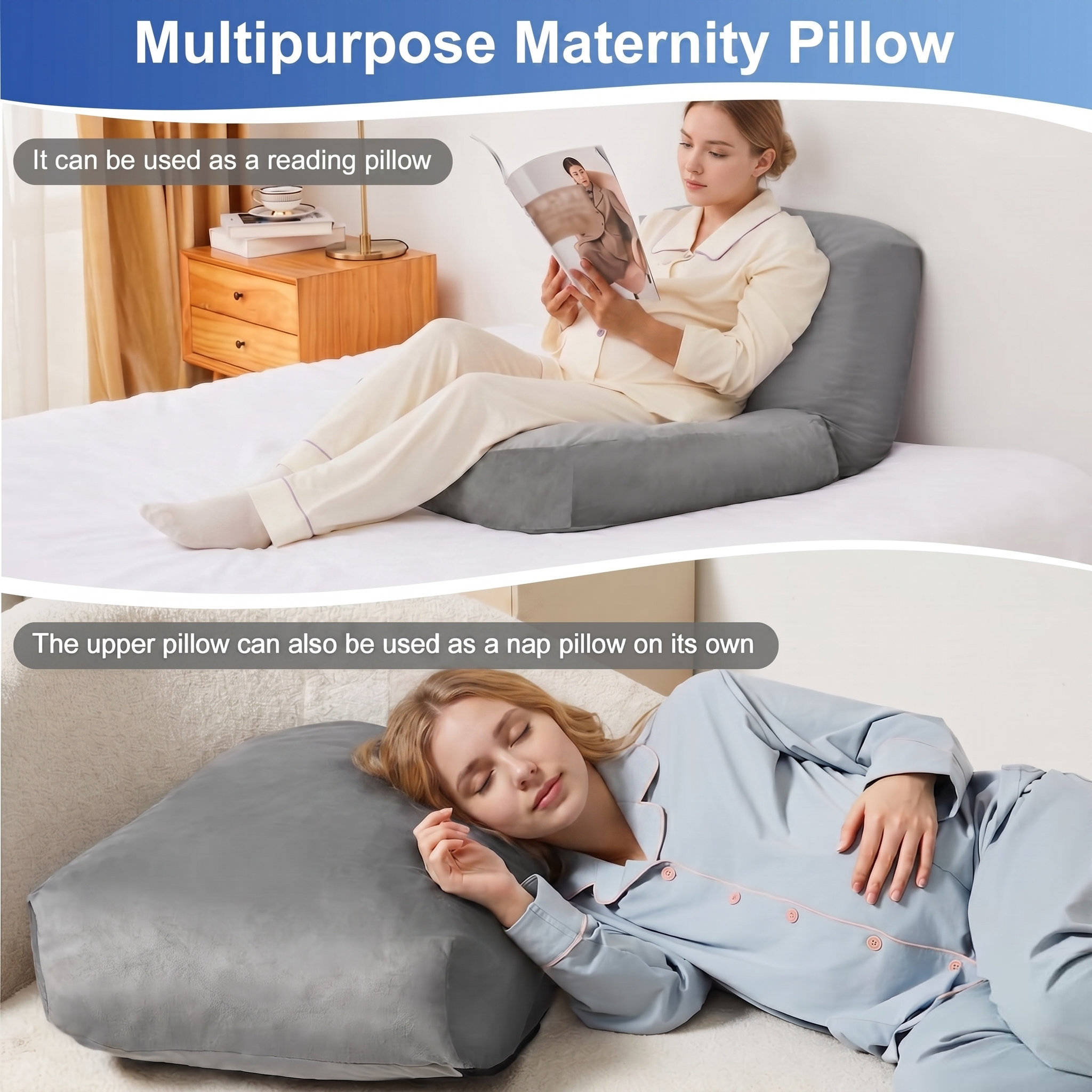 Full Body Maternity Pillow with Circular Belly Cutout and Crushed Sponge Filling, Removable Velvet Cover All Vera Mart