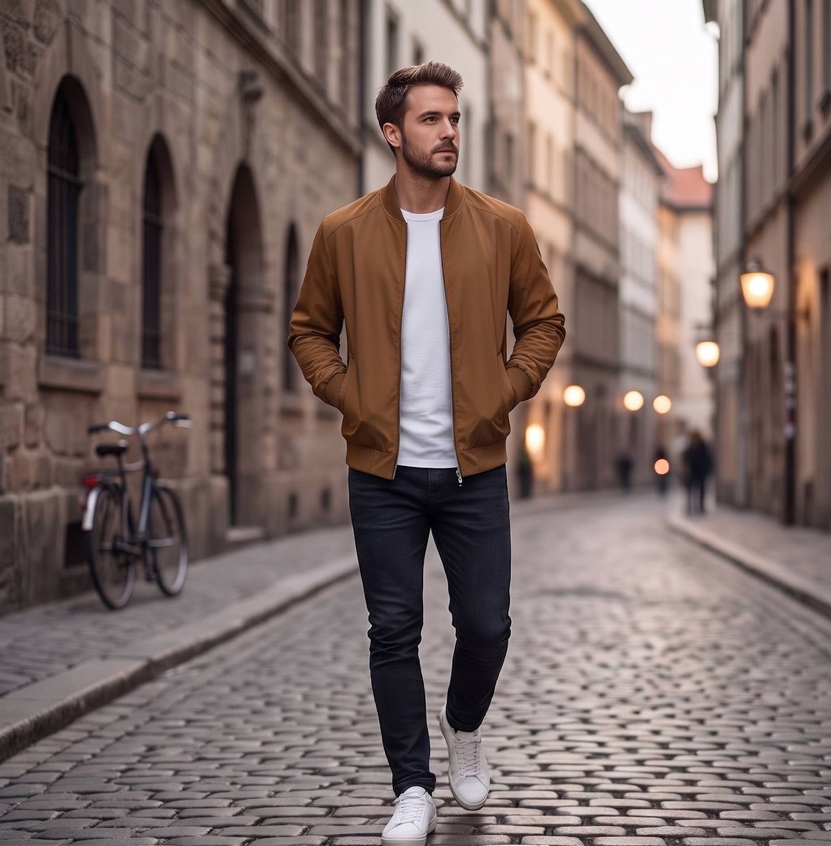 Bomber Jacket with Metal Zipper and Rib Knit Trim, Matte Wind-Blocking Finish All Vera Mart