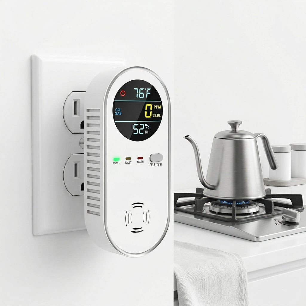 Plug In Carbon Monoxide and Natural Gas Detector with Temperature and Humidity Display All Vera Mart