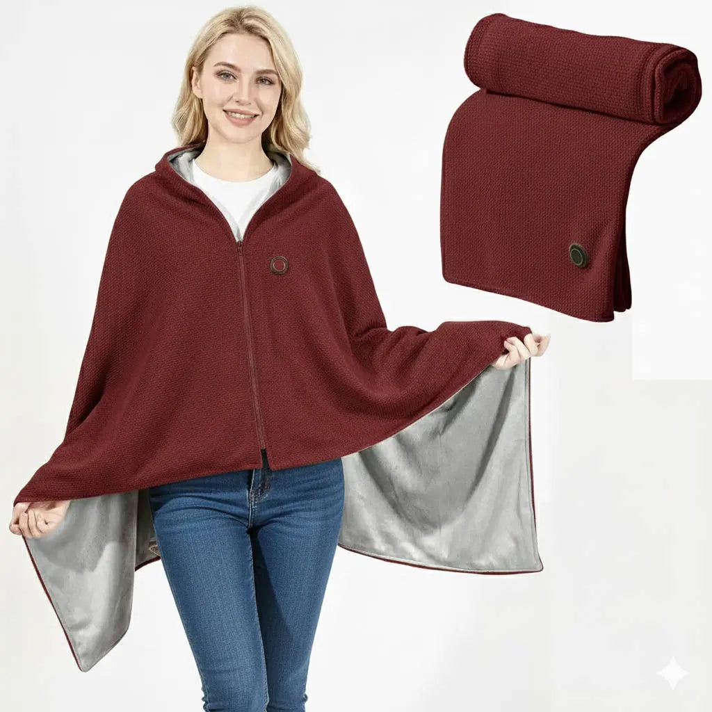 Heated Shawl with 8-Zone Carbon Fiber Heating and Secure Zipper Fit, USB-C Powered All Vera Mart