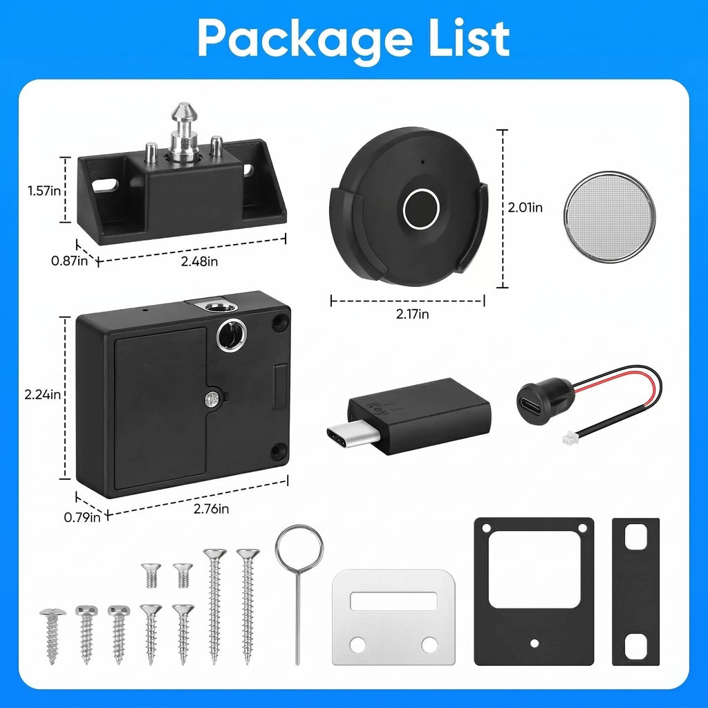 Fingerprint Cabinet Lock with USB Backup Key and 33ft Wireless Range, No Drill All Vera Mart