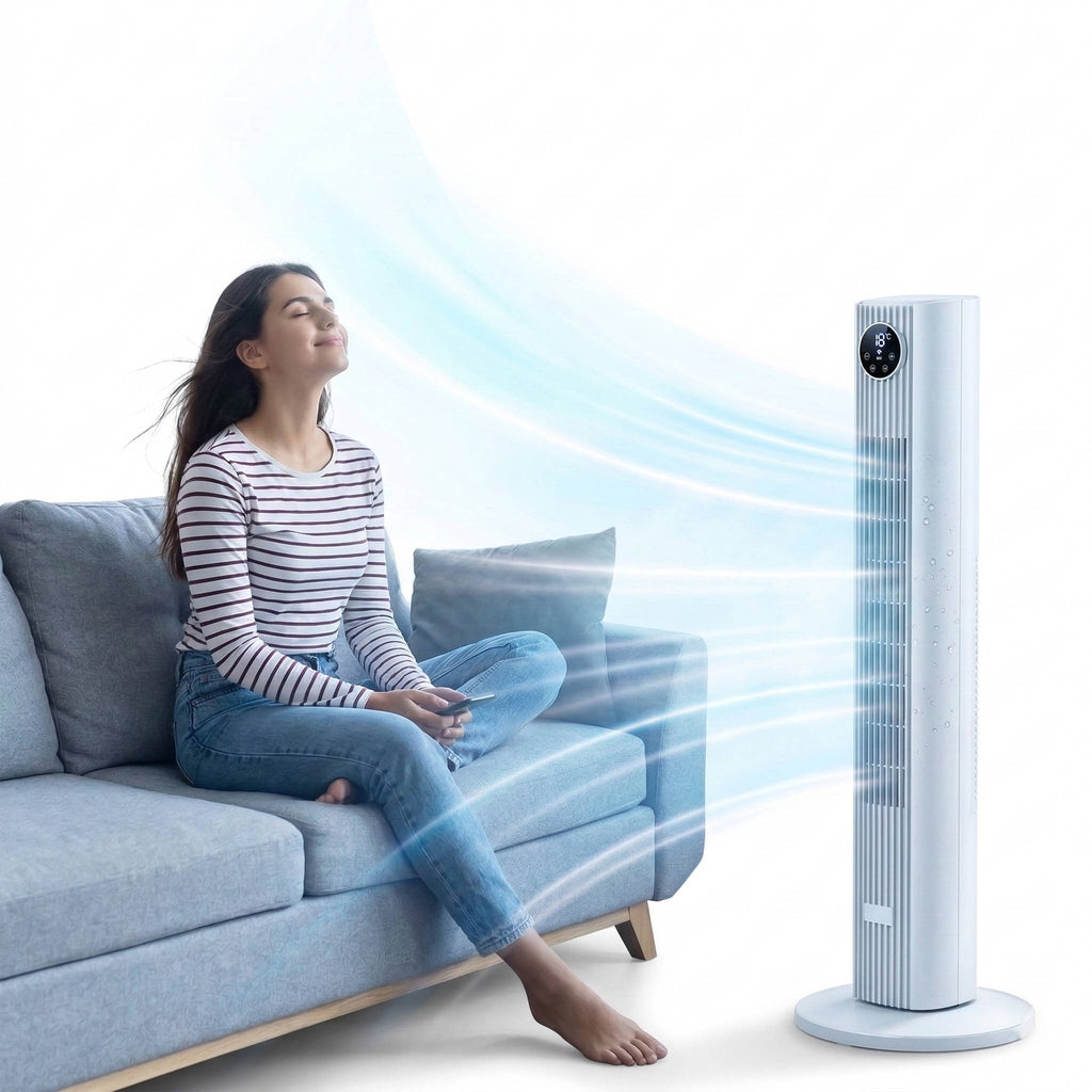 Oscillating Tower Fan with 90-Degree Swing and Remote Control, 4 Operating Modes All Vera Mart