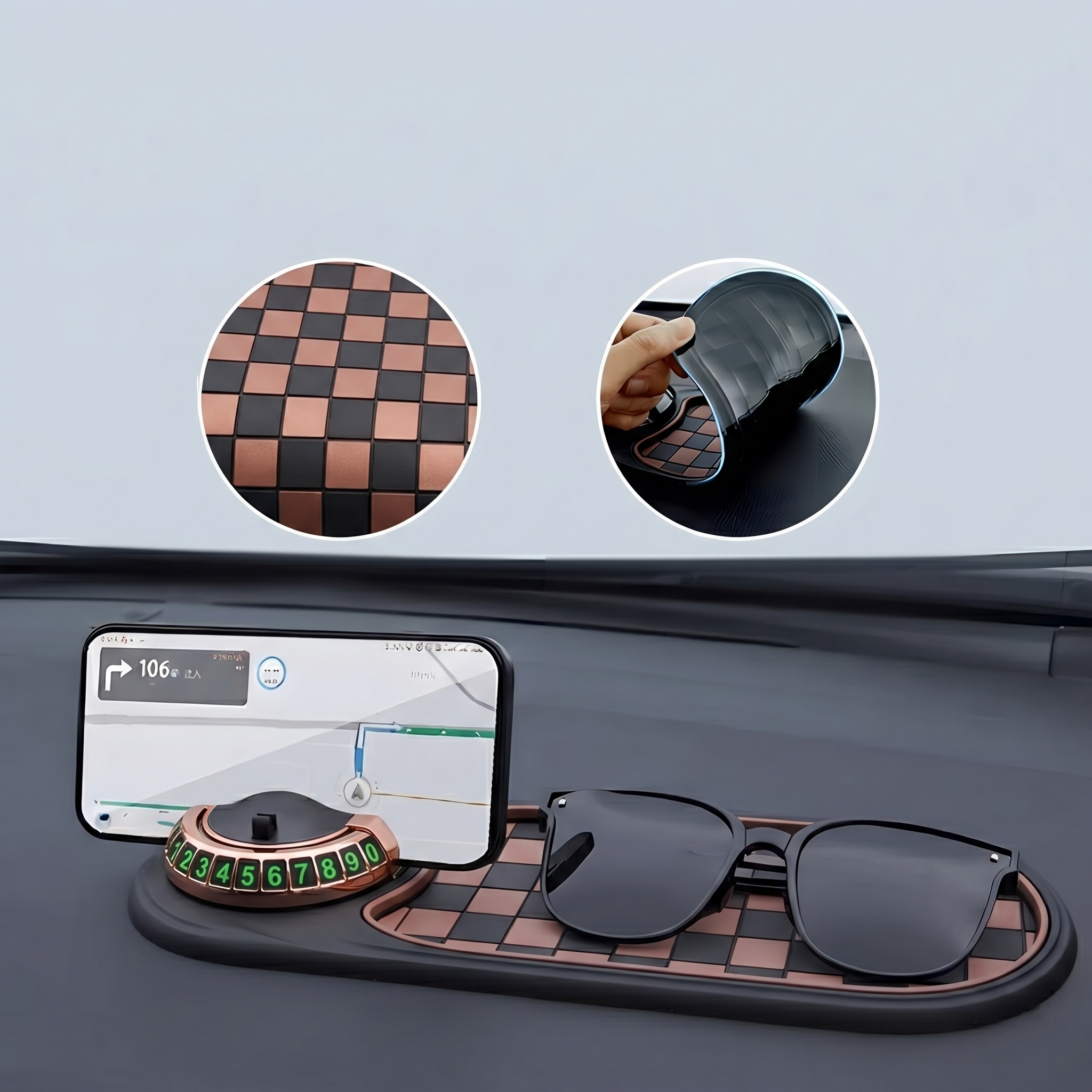 Dashboard Phone Holder with 360 Degree Rotation and Luminous Parking Dial All Vera Mart