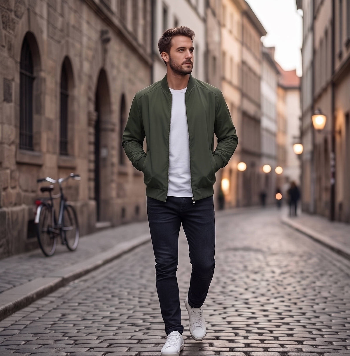 Bomber Jacket with Metal Zipper and Rib Knit Trim, Matte Wind-Blocking Finish All Vera Mart