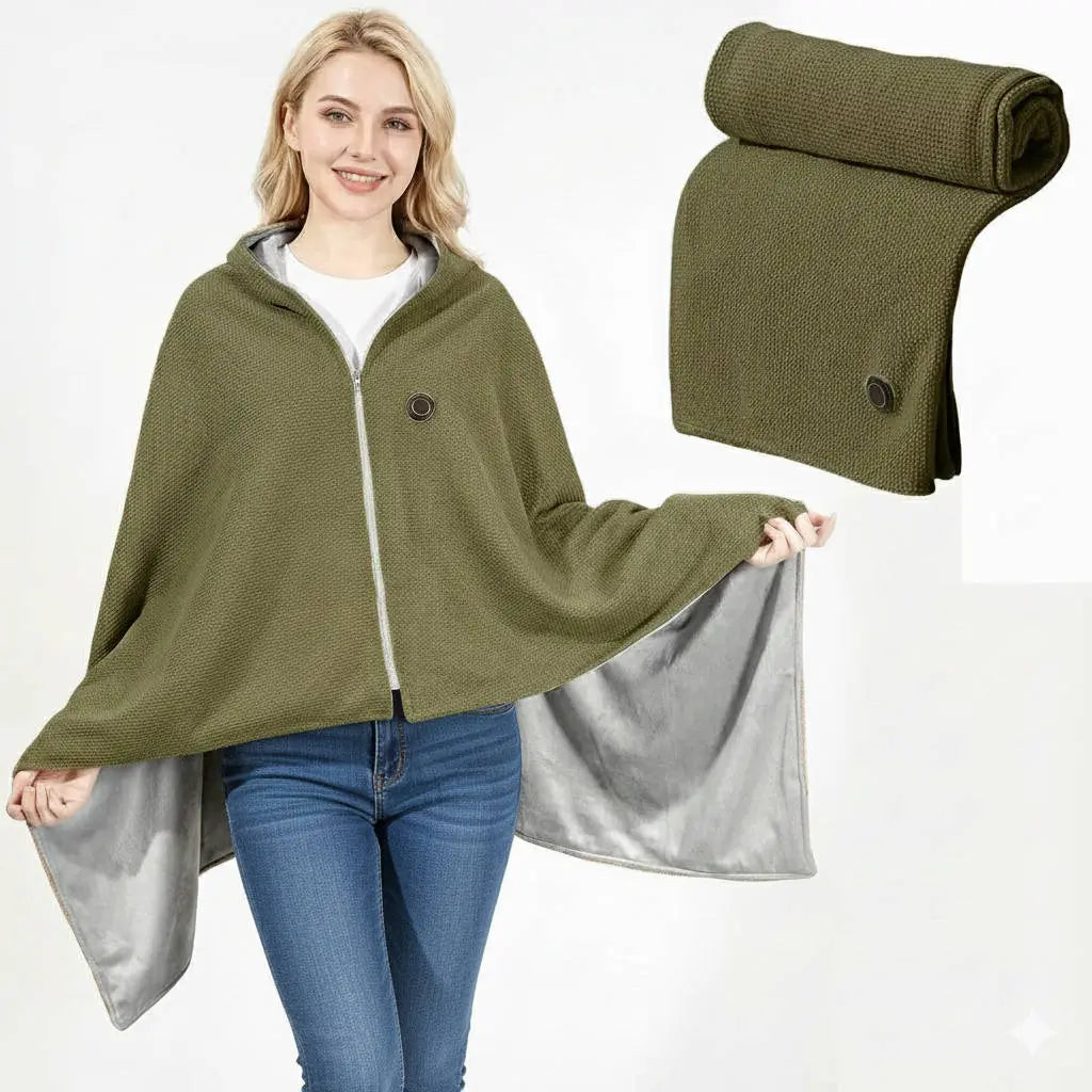 Heated Shawl with 8-Zone Carbon Fiber Heating and Secure Zipper Fit, USB-C Powered All Vera Mart