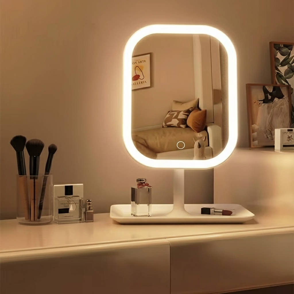 LED Makeup Mirror with 360 Rotation and Three Color Temperatures, Rechargeable All Vera Mart